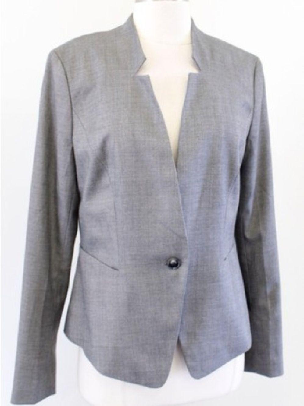 Ann Taylor Gray Notchless Single-Button Blazer Jacket size 8